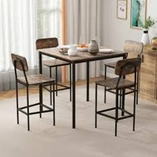 BOXED COSTWAY 5 PIECE DINING BAR TABLE SET FOR 4 COUNTER HEIGHT DINING TABLE AND 4 BAR CHAIRS - COFFEE