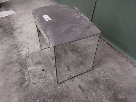 DESIGNER GREY PLUSH FABRIC UPHOLSTERED MIRRORED DRESSING STOOL