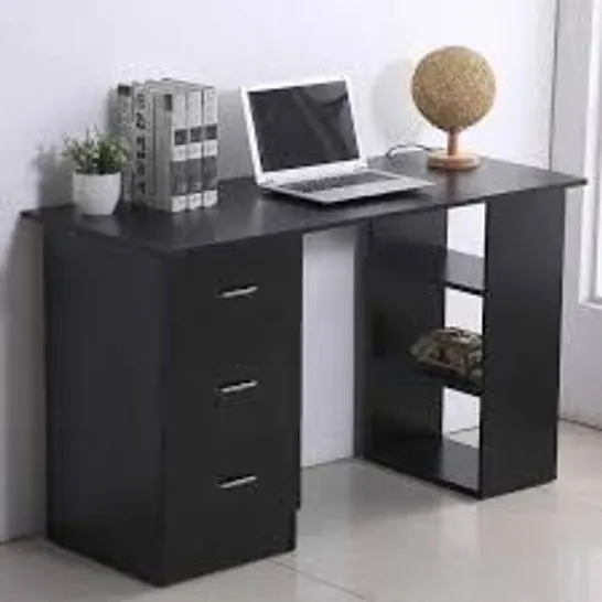 BOXED HOMCOM COMPUTER DESK, WRITING TABLE, PC WORKSTATION WITH 3 STORAGE SHELVES AND DRAWERS, SILVER HANDLE, FOR HOME OFFICE, BLACK