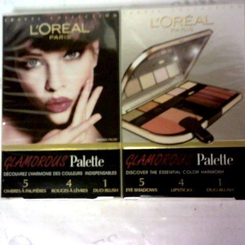 2 BRAND NEW BOXED AND SEALED L'OREAL PARIS GLAMOROUS PALETTE TRAVEL COLLECTION; 5 EYE SHADOWS, 4 LIPSTICKS AND 1 DUO BRUSH