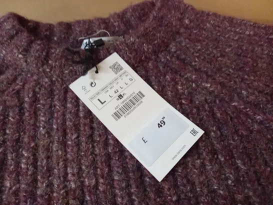 ZARA PURPLE KNITTED CREW JUMPER - L