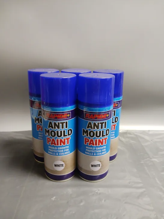 LOT OF 5 RAPIDE ANTI MOULD SPRAY PAINT WHITE 400ML