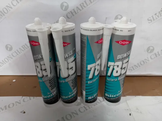 LOT OF 4 DOW 785+ MOULD RESISTANT WHITE LIVING AREA SEALANT, 310ML UNITS