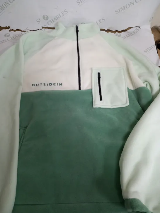 OUTSIDEIN QUARTER ZIP FLEECE IN GREEN & CREAM - LARGE