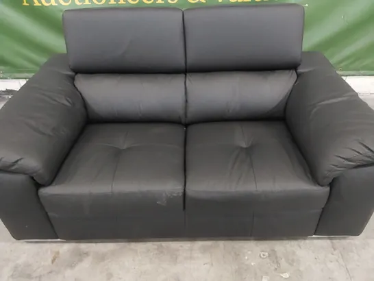 DESIGNER 2 SEATER BLACK LEATHER SOFA WITH ADJUSTABLE HEAD REST