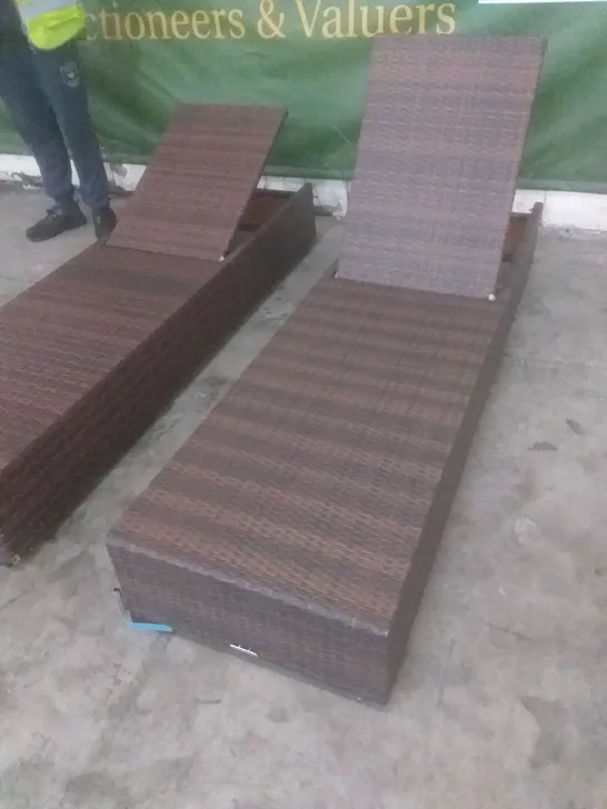 X2 RATTAN EFFECT SUNLOUNGERS BROWN