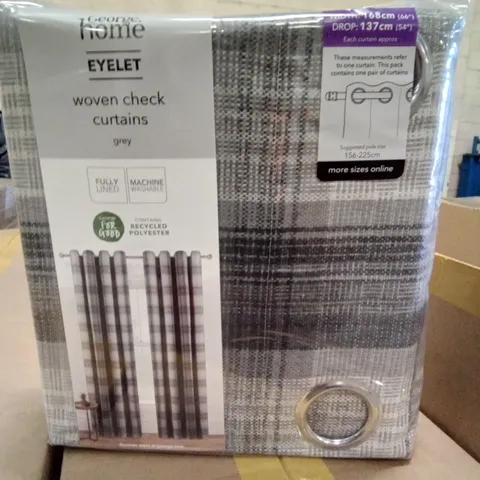 BOX OF 8 PAIRS BRAND NEW EYELET WOVEN CHECK CURTAINS GREY 168×137CM