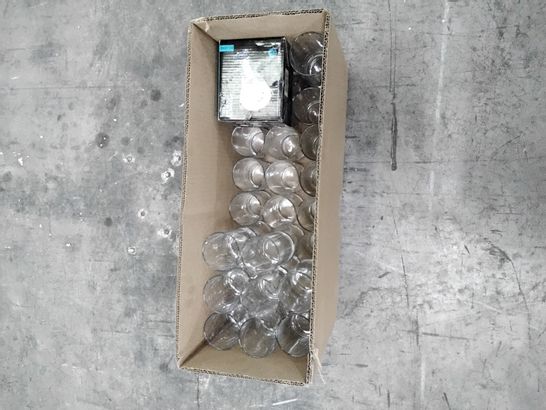 BOX OF APPROXIMATELY 25 GLASSES & BOXED FIXED 24V GU10 DOWNLIGHT