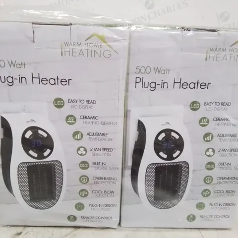 TWO BOXED 500 WATT PLUG IN HEATERS 