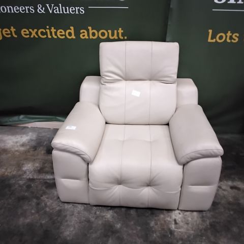 DESIGNER ITALIAN CIELO CREAM LEATHER SCALE DOWN ARMCHAIR WITH RECLINING HEAD REST 