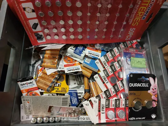 BOX OF APPROX 20 PACKS OF BATTERIES OF ASSORTED SIZES 