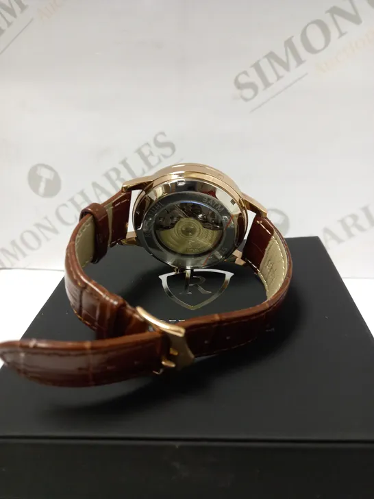 RUCKSTUHL PART SKELETON AUTOMATIC LEATHER STRAP WRISTWATCH