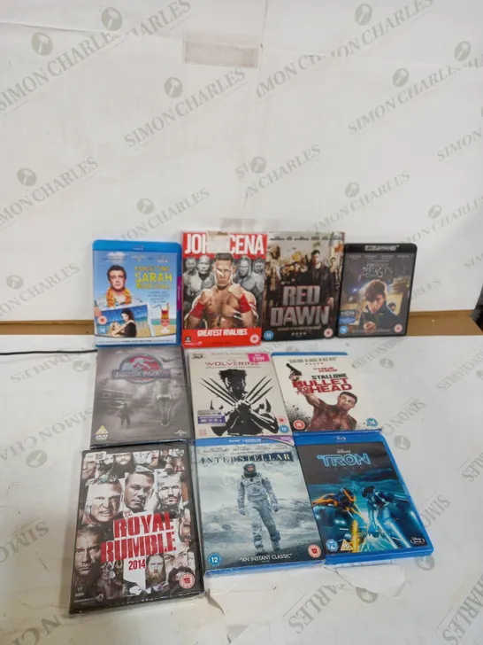 LOT OF ASSORTED DVDS TO INCLUDE JURASSIC PARK 3, JOHN CENA GREATEST RIVALRIES AND RED DAWN
