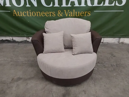 DESIGNER RAFFAELE UPHOLSTERED SWIVEL BARREL CHAIR WITH CUSHIONS