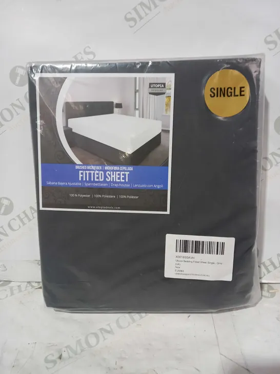 UTOPIA BEDDING FITTED SHEET IN GREY - SINGLE