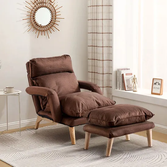 BOXED RECLINING READING CHAIR FUNCTIONAL ARMCHAIR WITH OTTOMAN - BROWN 