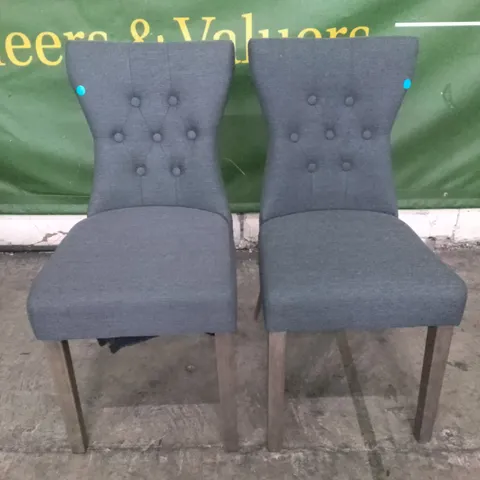 SET OF 2 NEW BEWLEY SLATE FABRIC BUTTON BACK DINING CHAIR (DARK OAK LEG)