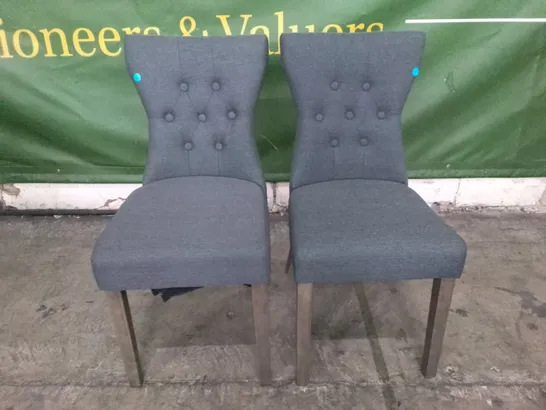 SET OF 2 NEW BEWLEY SLATE FABRIC BUTTON BACK DINING CHAIR (DARK OAK LEG)