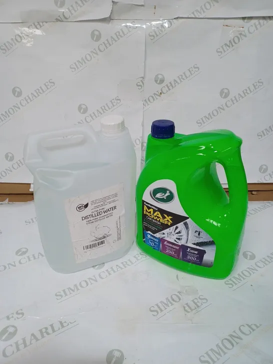 LOT OF 2 ITEMS TO INCLUDE BPA FREE ULTRA PURE STEAM DISTILLED WATER - 5L, TURTLE WAX MAX POWER CAR WASH - 5L