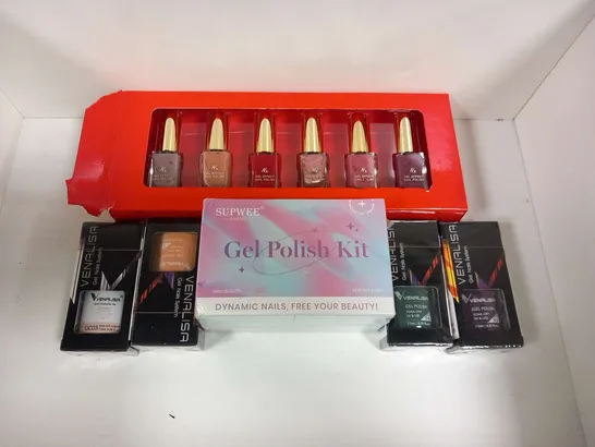 APPROXIMATELY SIX ASSORTED NAIL BASED COSMETICS TO INCLUDE; NX SET, SUPWEE GEL POLISH KIT AND VENALISA GEL NAILS SYSTEM