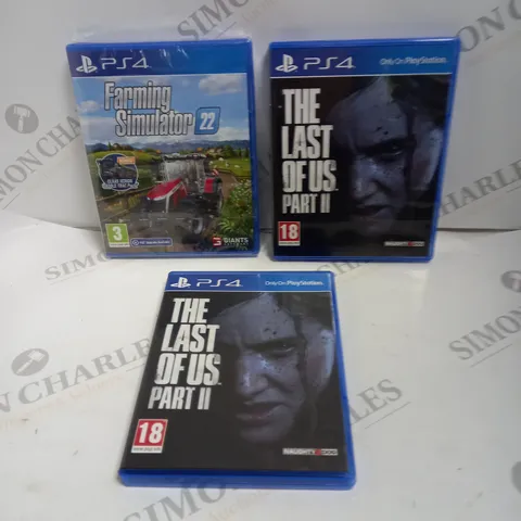 3 X ASSORTED PS4 GAMES, INCLUDES THE LAST OF US II & FARMING SIMULATOR 22