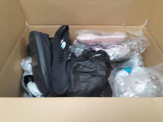 BOX OF APPROXIMATELY 10 ASSORTED WOMENS SHOES IN VARIOUS COLOURS, STYLES AND SIZES