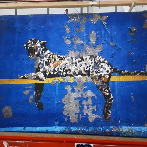 BOXED BLUE LEOPARD BANKSY , GRAPHIC PRINT 