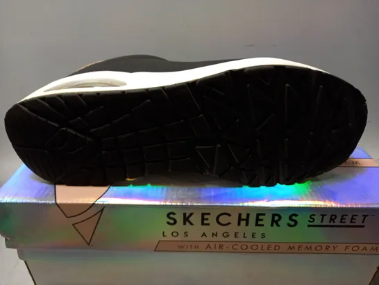 BOXED PAIR OF SKECHERS STREET BLACK TRAINERS - SIZE 7