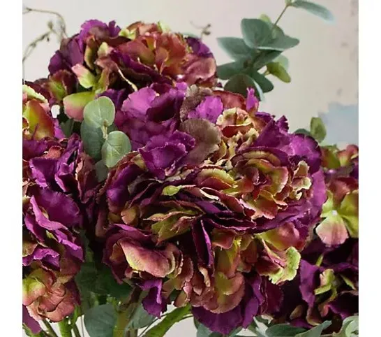 PEONY HYDRANGEA MIX WITH PUSSY WILLOW IN A LARGE FOOTED VASE