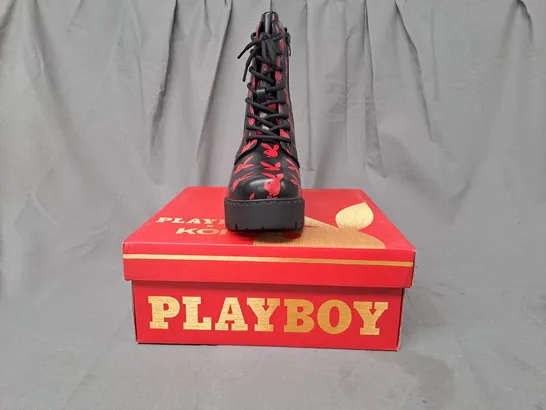 BOXED PAIR OF KOI PLAYBOY REPRISE RED SWITCH BOOTS UK SIZE 6