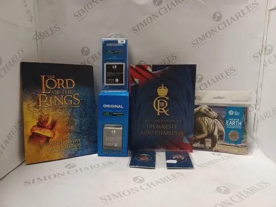 LOT OF APPROXIMATELY 20 ASSORTED ITEMS TO INCLUDE -THE ROYAL MINT TALES OF THE EARTH - THE LORDS OF THE RINGS COIN COLLECTION - THE CORONATION OF HIS MAJESTY KING CHARLES III ECT