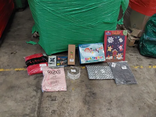 PALLET OF ASSORTED ITEMS INCLUDING: CHILDREN'S TOYS, PS4 GAME, PHONE CASES, TABLECLOTH, WATER BOTTLE, PEPPA PIG BOOK ADVENT, WOMEN'S CLOTHING, TIARA 