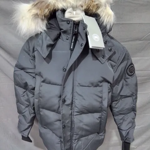 CANADA GOOSE FAUX FUR TRIMMED GREY COAT 