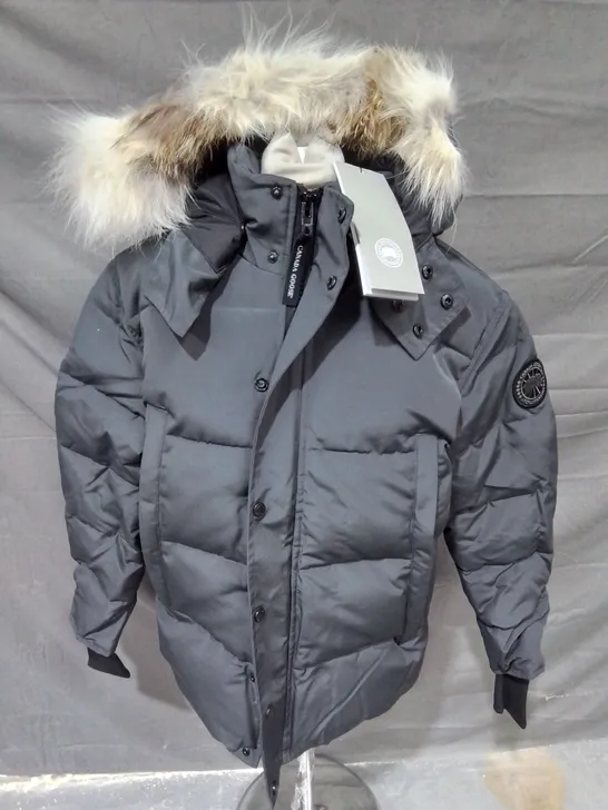 CANADA GOOSE FAUX FUR TRIMMED GREY COAT 