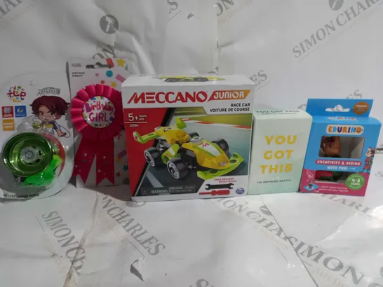 BOX OF APPROX 30 ASSORTED TOYS TO INCLUDE - TLP YOYO - MECCANO JUNIOR RACE CAR - BIRTHDAY GIRL ECT