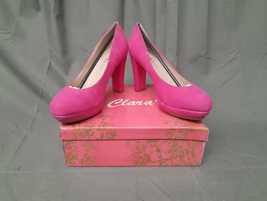 BOXED PAIR OF CLARA'S CLOSED TOE HIGH HEEL SHOES IN FUCHSIA 37