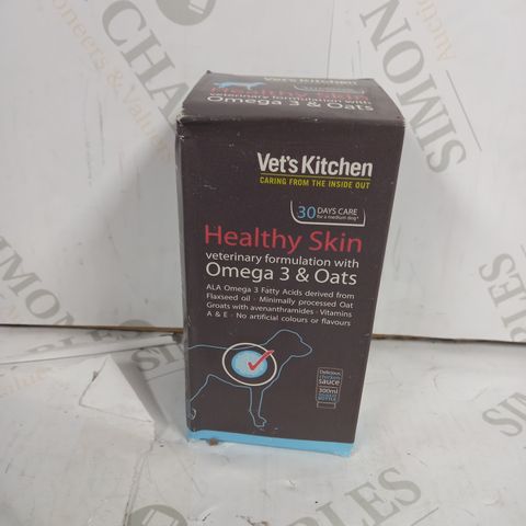 LOT OF APPROX 24 BOXES OF VETS KITCHEN HEALTHY SKIN VETERINARY FORMULATION WITH OMEGA 3 AND OATS