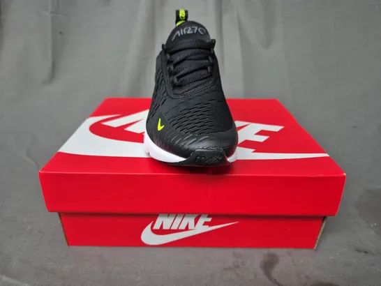 BOXED PAIR OF NIKE AIR MAX 270 SHOES IN BLACK/LIME UK SIZE 3.5