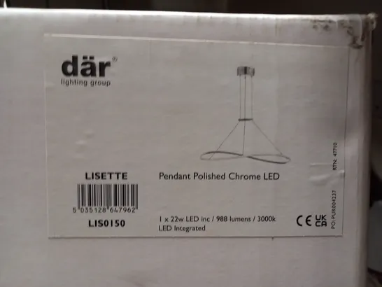 BRAND NEW BOXED DAR LISETTE LED CEILING PENDANT IN POLISHED CHROME