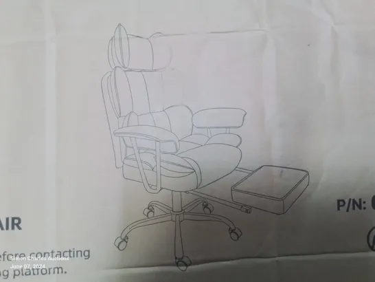 A BOXED OFFICE SWIVEL CHAIR WITH FOOT SUPPORT