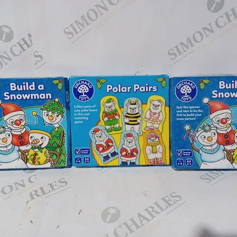BOX OF APPROXIMATELY 20 ASSORTED TOYS AND GAMES TO INCLUDE ORCHARD TOYS BUILD A SNOWMAN, ORCHARD TOYS POLAR PAIRS, ETC