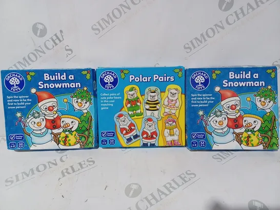 BOX OF APPROXIMATELY 20 ASSORTED TOYS AND GAMES TO INCLUDE ORCHARD TOYS BUILD A SNOWMAN, ORCHARD TOYS POLAR PAIRS, ETC