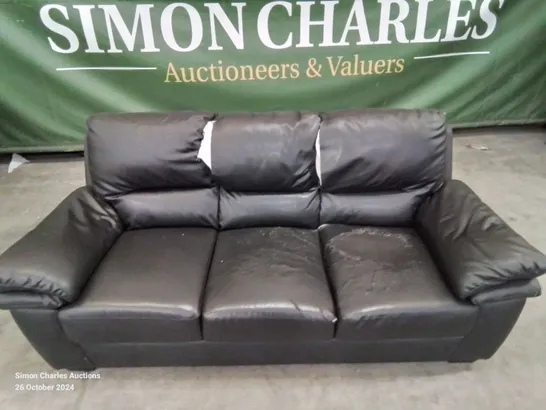 QUALITY DESIGNER 3 SEATER FAUX LEATHER BLACK SOFA (DAMAGE AS SHOWN)