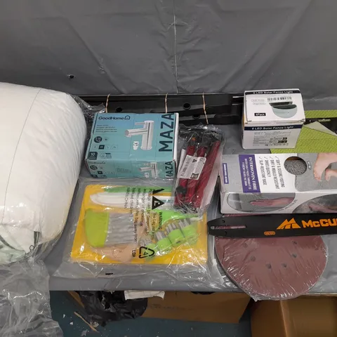 BOX OF APPROXIMATELY 15 ASSORTED HOUSEHOLD ITEMS TO INCLUDE HYDRO WONDER RUG, LED SOLAR FENCE LIGHT, AND GOODHOME BASIN MIXER ETC.