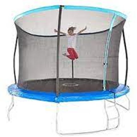 BOXED - SPORTSPOWER 10FT TRAMPOLINE WITH EASI-STORE FOLDING ENCLOSURE (1 BOX)