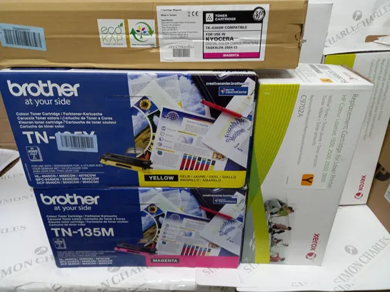 LOT OF 9 ASSORTED PRINTER ITEMS TO INCLUDE HP MAINTENANCE KIT ML-PMK65K/SEE AND VARIOUS TONER CARTRIDGES