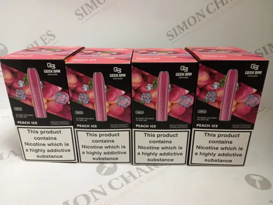 4 X BOXED (10 DISPOSABLES PER BOX) GEEK BAR DISPOSABLE VAPES - PEACH ICE