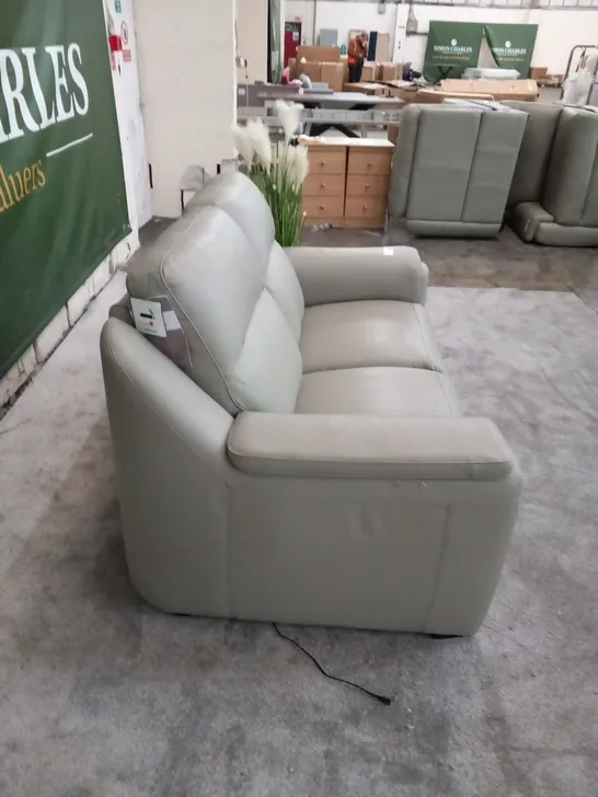 DESIGNER ITALIAN MADE PARMA GREY LEATHER ELECTRIC RECLINING TWO SEATER SOFA