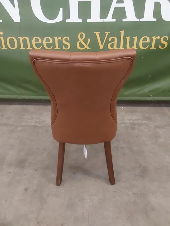 DESIGNER CHESNUT LEATHER BUTTON BACK DINING CHAIR