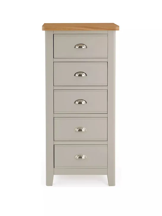 MALONE READY ASSEMBLED 5 DRAWER TALL BOY - CONTAINS SOLID WOOD - COLLECTION ONLY